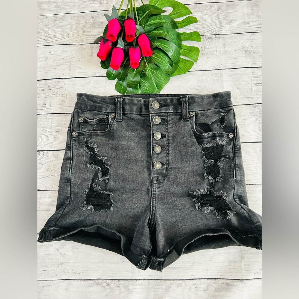 American Eagle Women’s Next Level Stretch High Rise Distressed Denim Shorts